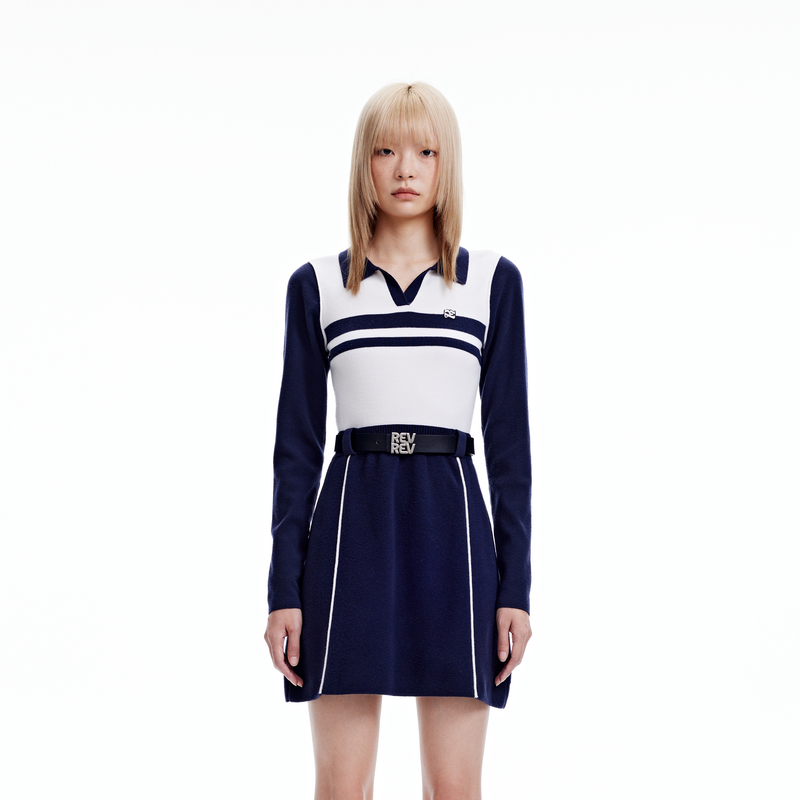 REVAN芮范2023冬季新品设计师款复古运动风毛织连衣裙RN91103141
