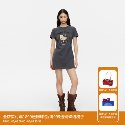 REVAN芮范黑皮黑胶唱片HelloKitty慵懒松弛感连衣裙RK31101041