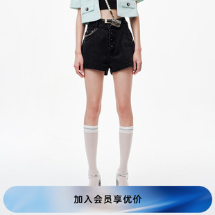 甜酷風(fēng)黑灰色牛仔短褲 REVAN芮范2023夏季 新品 設(shè)計(jì)師款 RN31307043