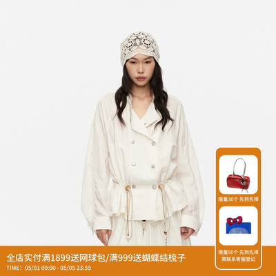 REVAN芮范设计师款法式优雅经典双排扣钩针披肩外套RK30110134