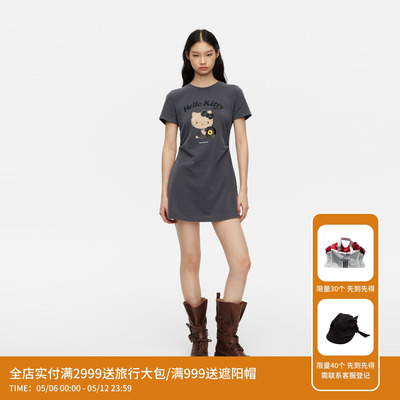 REVAN芮范黑皮黑胶唱片HelloKitty慵懒松弛感连衣裙RK31101041
