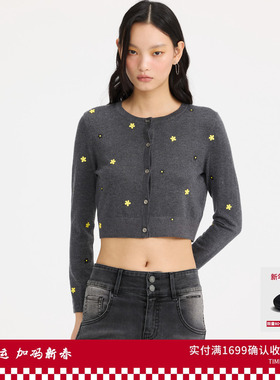 REVAN芮范设计师款双色小花毛衣短开衫RL10106228