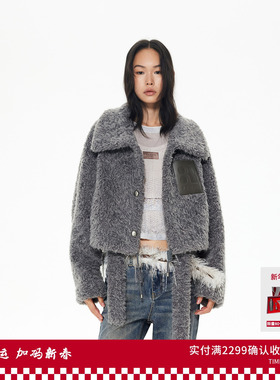 REVAN芮范设计师款质感灰色环保皮草外套RL90105558