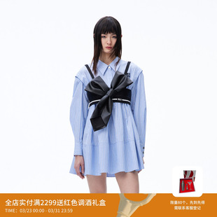 REVAN芮范设计师款 甜酷蝴蝶结条纹连衣