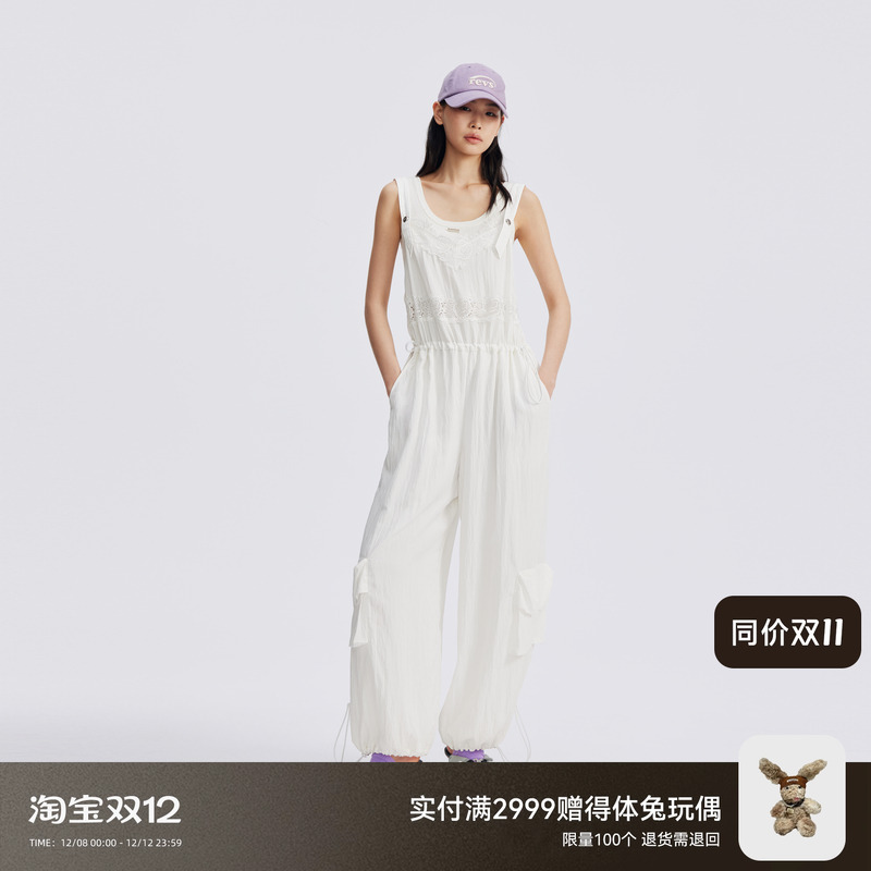 REVAN芮范设计师款浪漫蕾丝拼接背带裤RL71310042