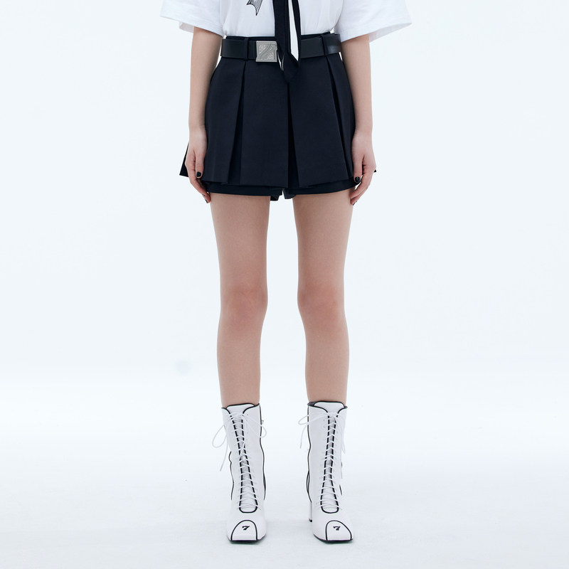 REVAN芮范2022秋季新品学院运动风皮带百褶裙裤RU71501315