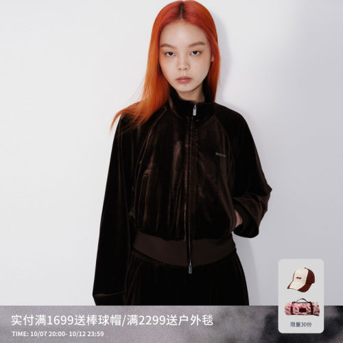 REVAN芮范设计师款质感摩卡棕色丝绒外套RM70105259