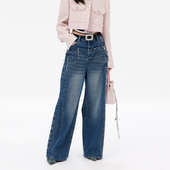 REVAN芮范设计师款 RM11302078 复古通勤风直筒牛仔裤