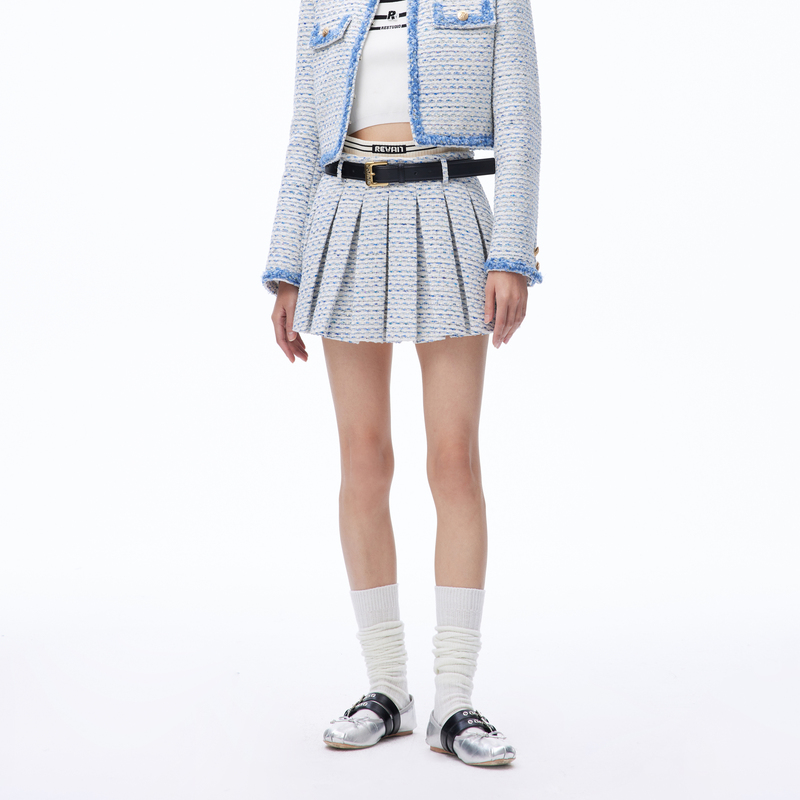 REVAN芮范2023秋季新品设计师款高级感小香风百褶短裙RN71501162