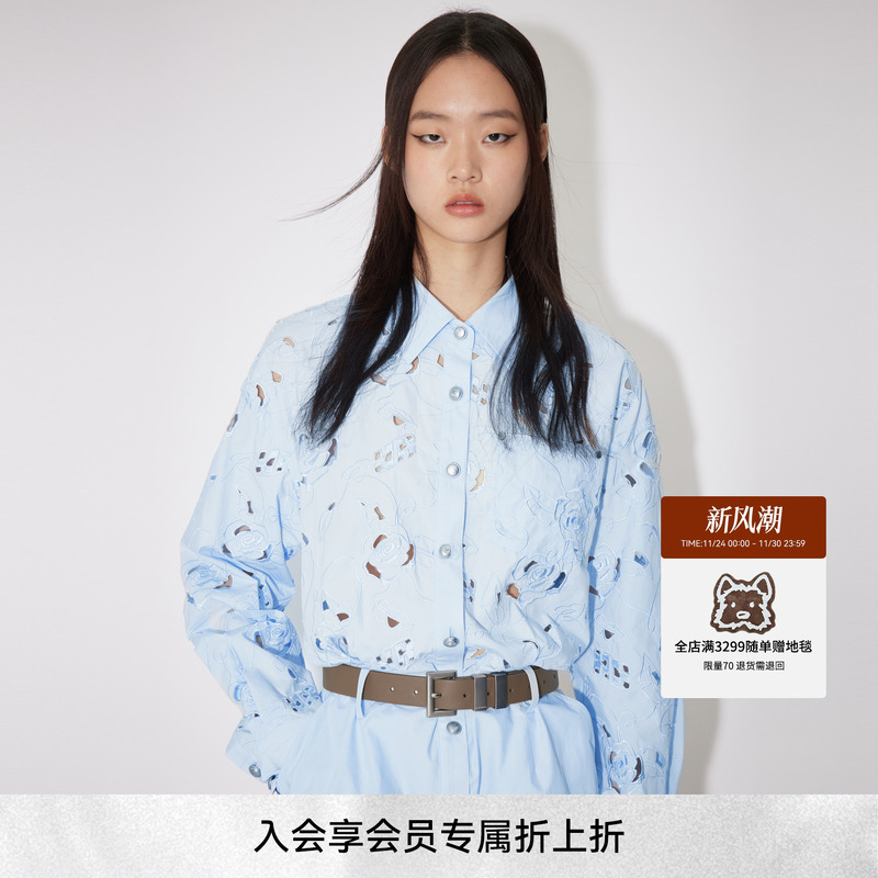 REVAN芮范2024夏季新品设计师款镂空绣花衬衫连衣裙RM31101214