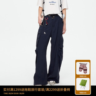 【阚清子同款】REVAN芮范机能风拼豆挂饰藏青工装裤RK71301080