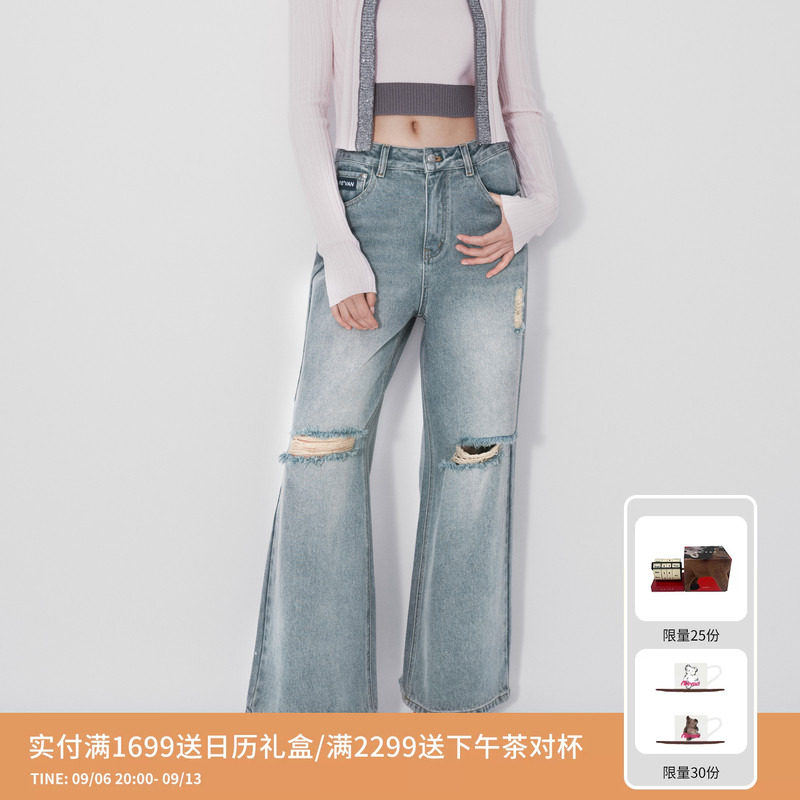 REVAN芮范设计师款复古做旧破洞牛仔裤RM71302072图片