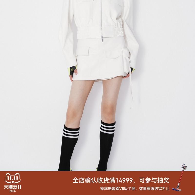 REVAN芮范2024秋季新品设计师款时尚感多口袋PU裤裙RM71306083