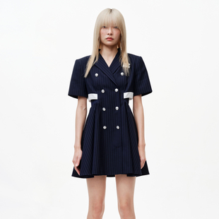 REVAN芮范王艺瑾同款 连衣裙RN31101115 质感条纹西装