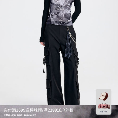 REVAN芮范设计师款链条印花丝巾工装裤RL31301023