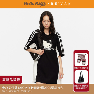 【双生系列】REVAN芮范黑皮变色HelloKitty黑T连衣裙RK31101310