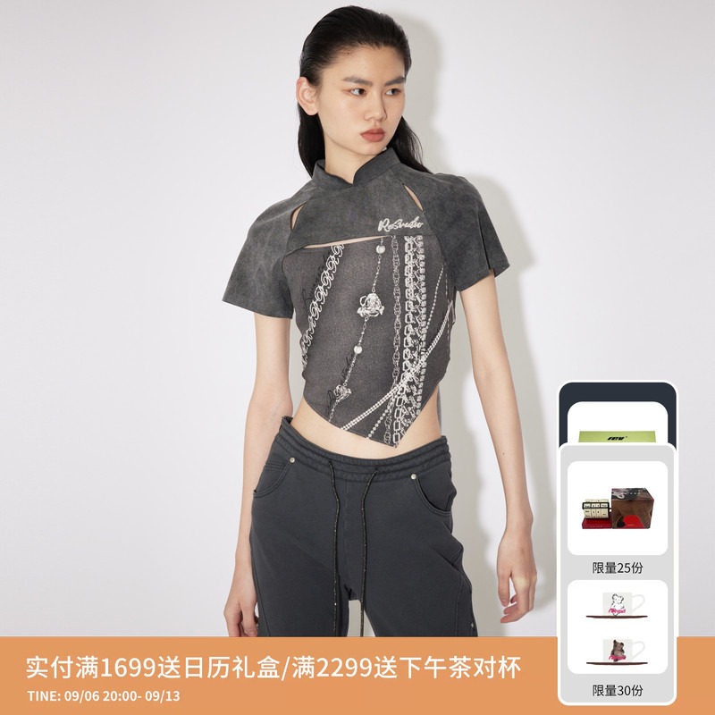 REVAN芮范设计师款辣妹风新中式做旧T恤RM30801104图片