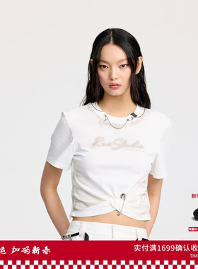 REVAN芮范设计师款牛仔感图案纽结白色T恤RL31001060