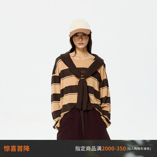 【鹤秋同款】REVAN芮范松弛感卡其暗红色条纹披肩单衣RK10802236