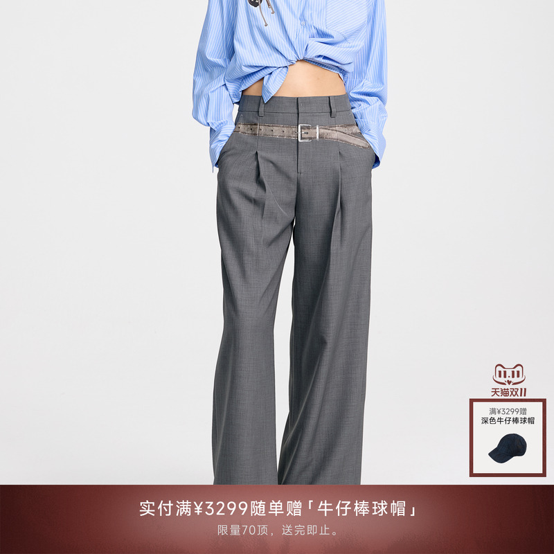 REVAN芮范2025夏季新品设计师款趣味皮带印花西装裤RL31301233