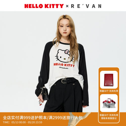 【马上红系列】REVAN芮范HelloKitty黑白插肩长袖T恤RK11001487