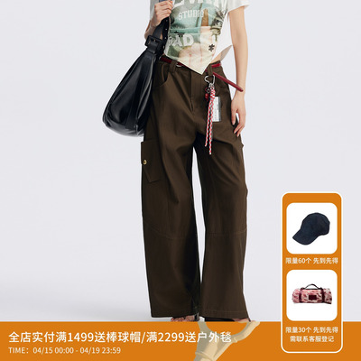 【经典直筒工装裤】REVAN芮范红色腰带工装裤