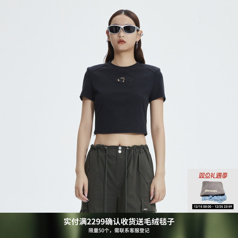 revan辣妹风镂空短款T恤