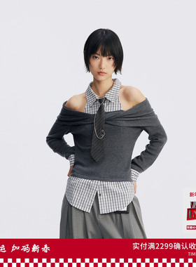 REVAN芮范设计师款高智姐感格纹露肩单衣RL70801034