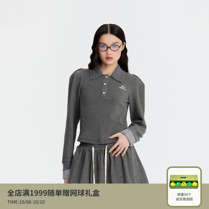 REVAN芮范新品设计师款复古芭蕾风Polo领单衣RM90801107