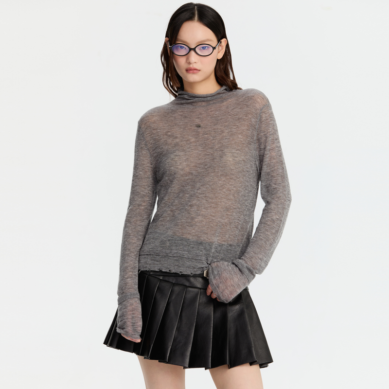 REVAN芮范新品设计师款微高领假两件破洞毛衫RM90601168