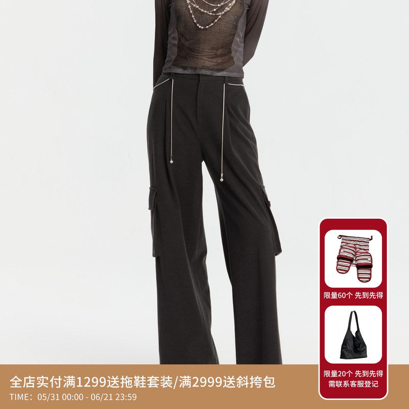 REVAN芮范设计师款休闲风钻链腰带工装裤RM91301042