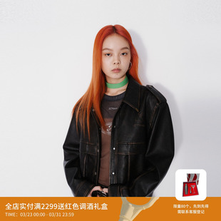 REVAN芮范设计师款 复古做旧擦色皮衣外套RM70105275