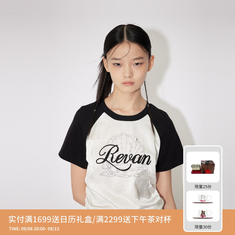 REVAN芮范设计师款优雅缎面拼接撞色T恤RM30801103图片