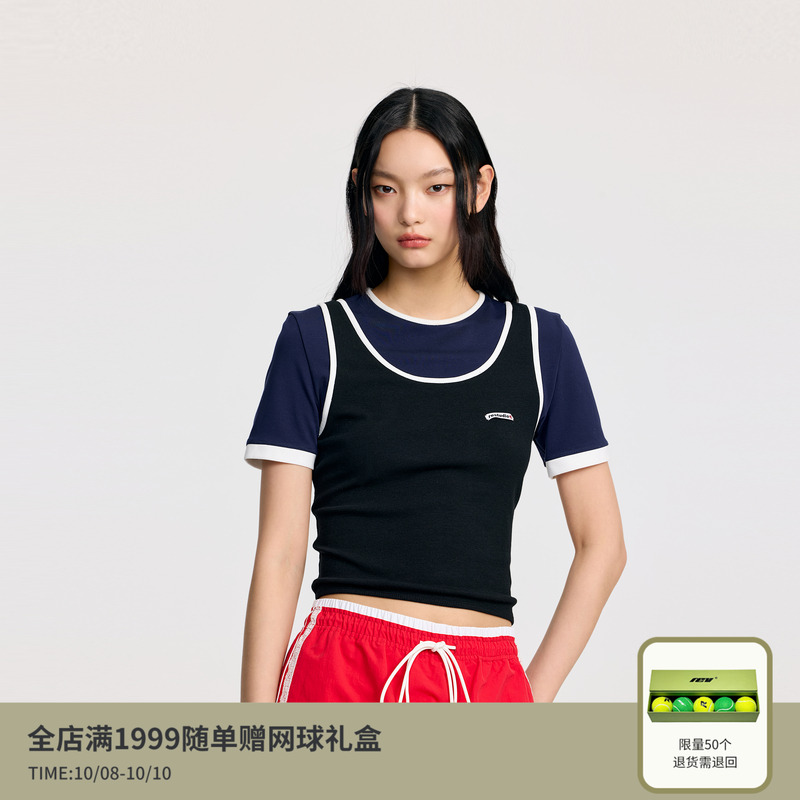 REVAN芮范2025夏季新品设计师款混搭叠叠乐假两件T恤RL31001052