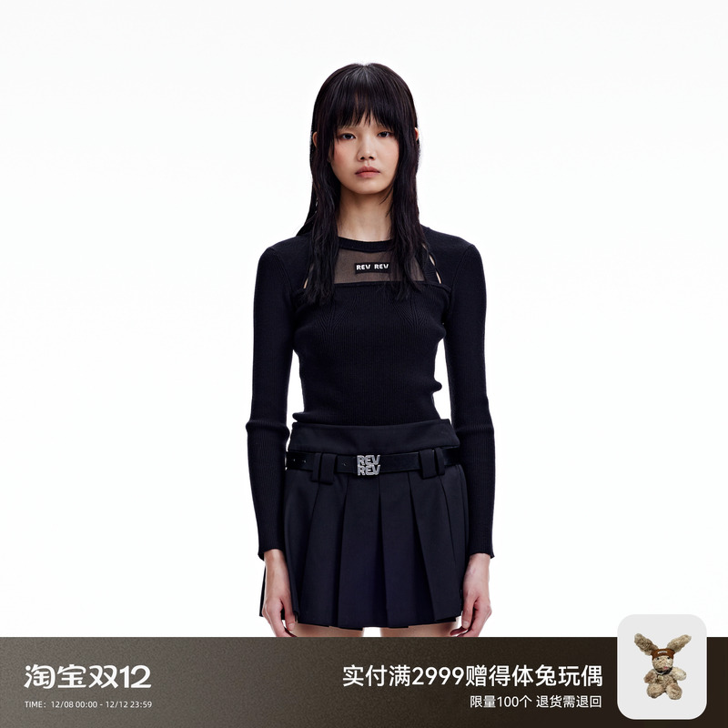 REVAN芮范设计师款甜酷辣妹风紧身毛衫