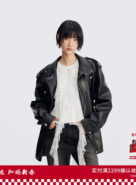 REVAN芮范设计师款酷感工装风黑色PU皮衣RL70110429