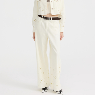 REVAN芮范设计师款艺术通花绣米白牛仔裤RL11302073