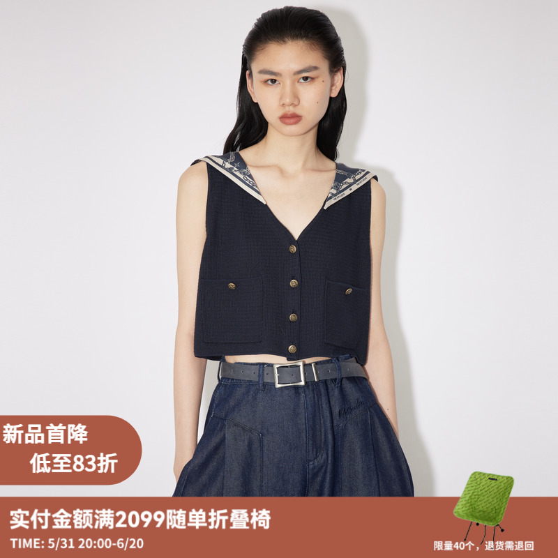 REVAN芮范2024夏季新品设计师款复古无袖毛织开衫马甲RM30702249 女装/女士精品 马夹 原图主图