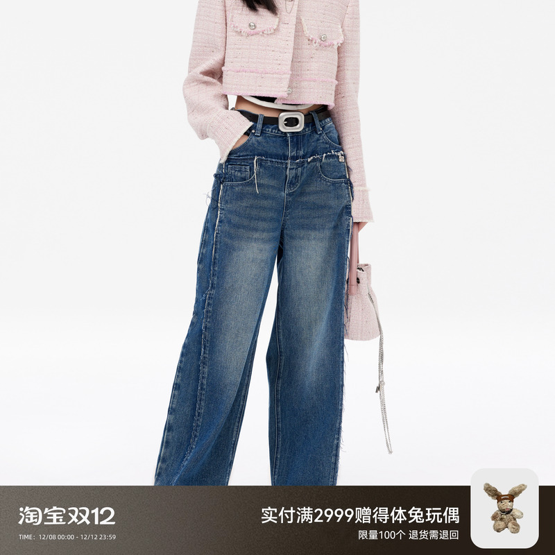 revan复古通勤风直筒牛仔裤