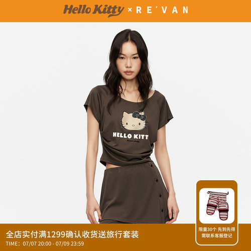 【宋妍霏同款】REVAN芮范黑皮HelloKitty可调节肩带T恤RK31001143