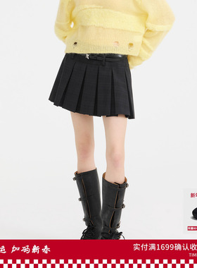 REVAN芮范设计师款灰色格纹西装百褶半裙RL11501154