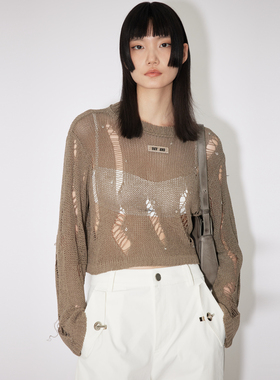 REVAN芮范设计师款洗旧感钉钻破洞毛衫RM30601008