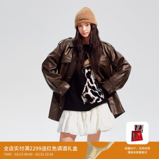追单 爆款 REVAN芮范冬复古咖色皮衣RL90110603 关晓彤同款