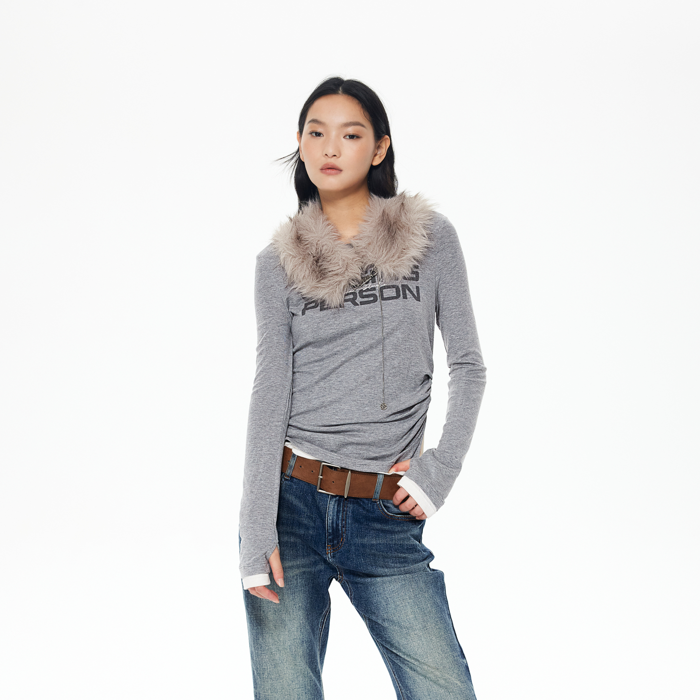 REVAN芮范设计师款可拆卸毛绒领抽褶单衣RL90801061