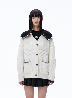 REVAN芮范设计师款复古可卸领子毛衫外套RN70107245