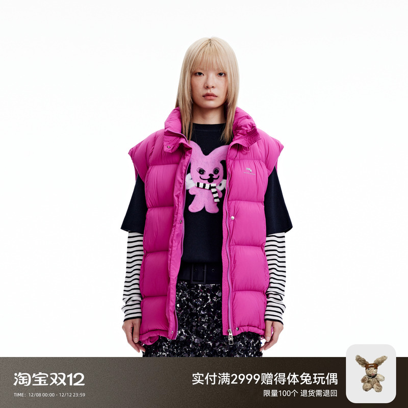 REVAN芮范设计师款甜酷粉紫色羽绒马甲
