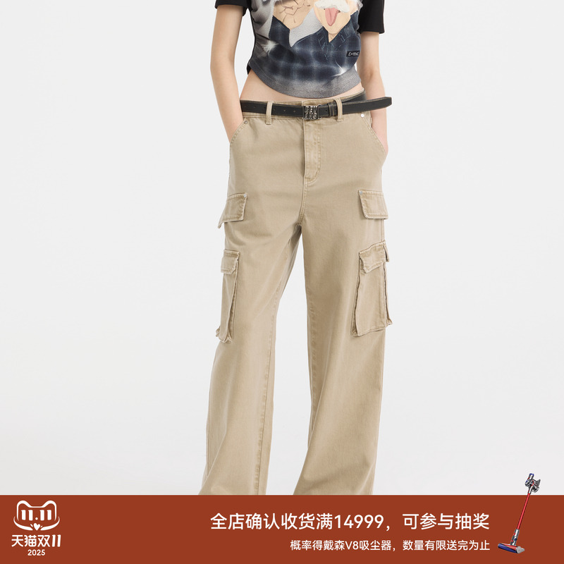 REVAN芮范2025春季新品设计师款微工装美拉德色牛仔裤RL11302072