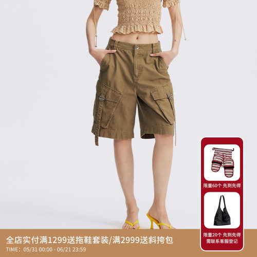 REVAN芮范设计师款酷感卡其色梭织马裤RL71303061