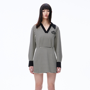 REVAN芮范设计师款慵懒感V领条纹连衣裙RN71101095