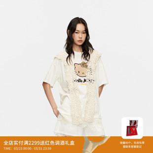 REVAN芮范黑皮HelloKitty夏日钩针披肩帽T恤连衣裙RK31101291